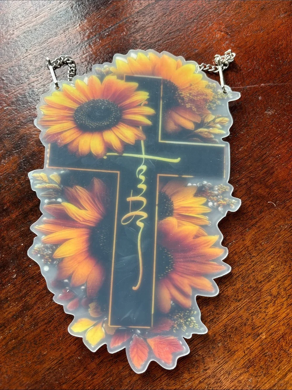 Sunflower Cross Wall Hanging - Yellow and Black Beaded Home Decor